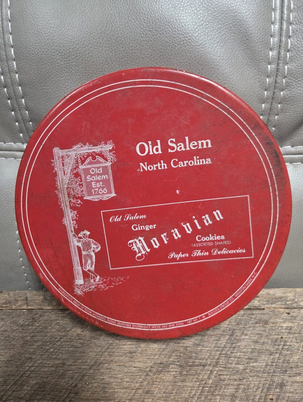 Old Salem Red Tin Cookie Tin Full of Old Buttons